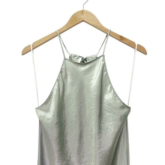 Babaton Lato Halter Mini Slip Dress Silver Sage Green Satin Bias Cut Size Small - Picture 6 of 14